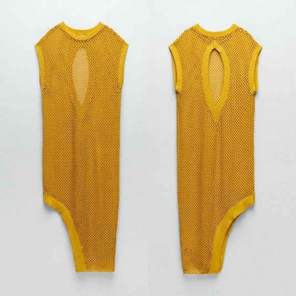 knee length dresses for ladies Janessa Mesh Dress (Orange)